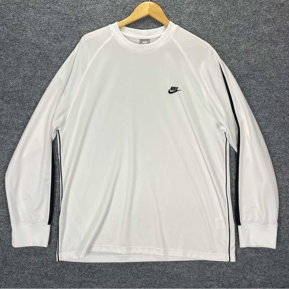 Vintage Nike Sportswear Long Sleeve Shirt Mens XXL White Black Stripe Silver Tag